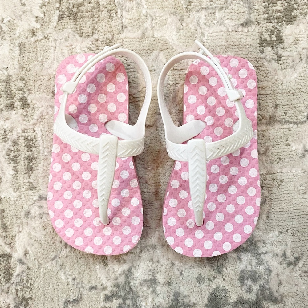 Pink & White Polka Dot Toddler Girls’ Flip Flops